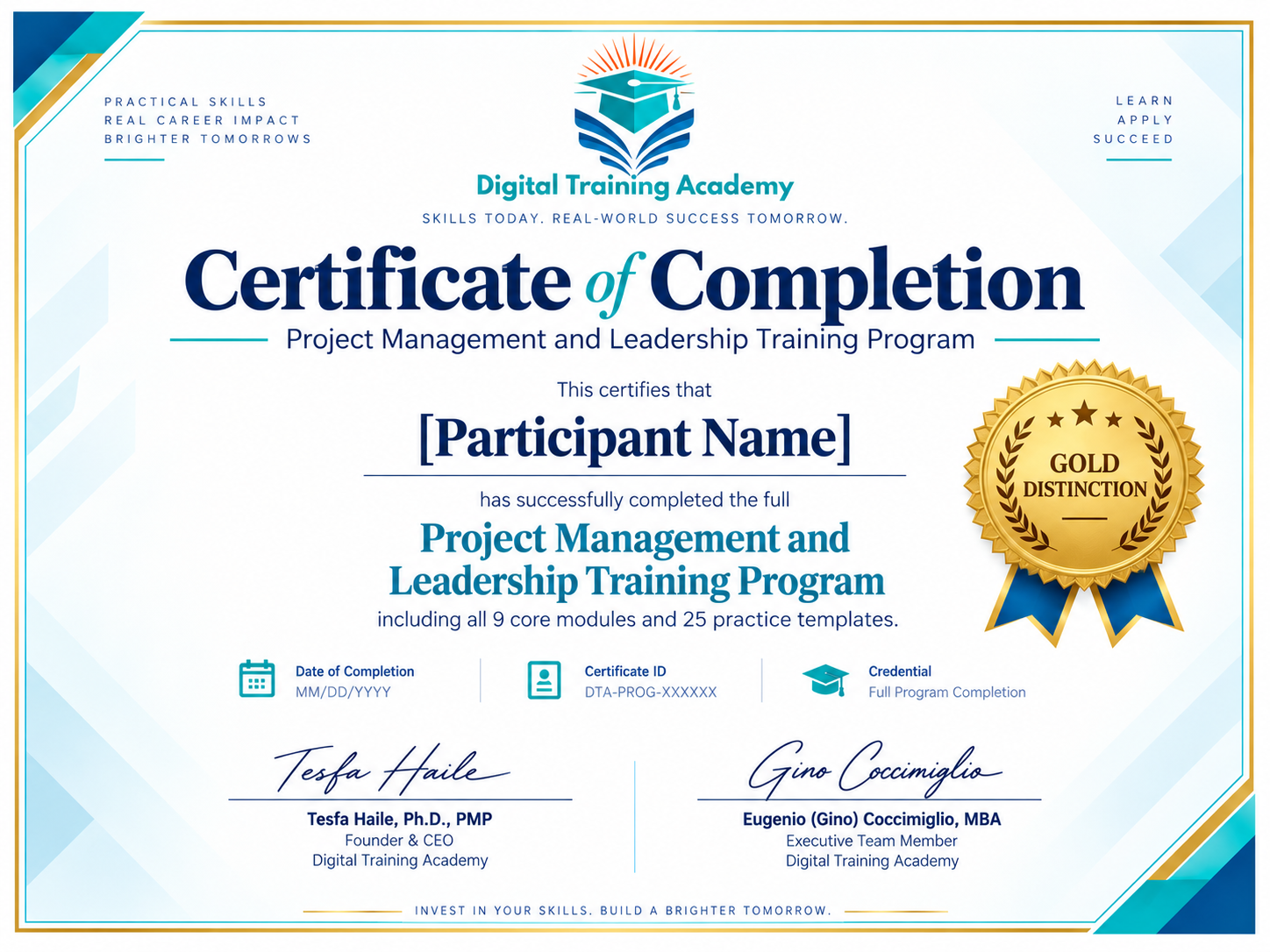 Gold full program completion certificate